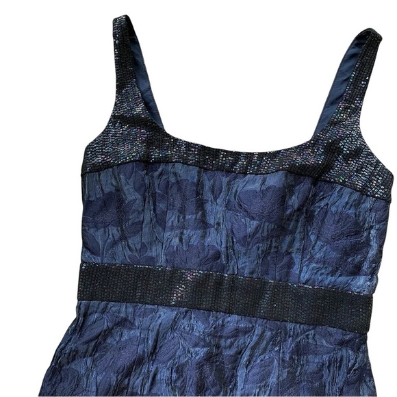 Carmen Marc Valvo Collection Floral Sequined Cocktail Dress Blue Black Size 2 - Picture 3 of 5